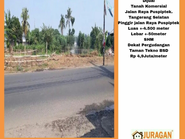 Dijual Tanah Jalan Raya Puspitek SATULISTING.com