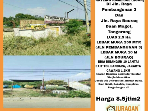 Dijual Kavling di Jln Raya Pembangunan 3 Jln Raya Bouraq Daan mogot SATULISTING.com