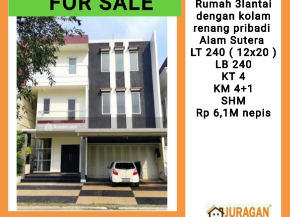 FOR SALE RUMAH 3LANTAI ALAM SUTERA SATULISTING.com