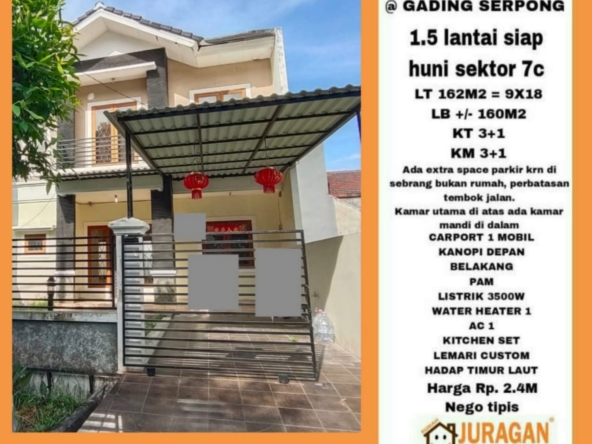 Dijual Rumah Gading Serpong 1,5 Lantai Siap Huni Sektor 7c SATULISTING.com