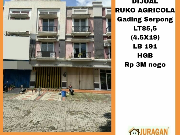 DIJUAL RUKO AGRICOLA GADING SERPONG SATULISTING.com