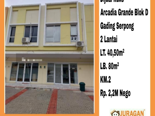 Dijual  Ruko Arcadia Grande Blok D Gading Serpong SATULISTING.com