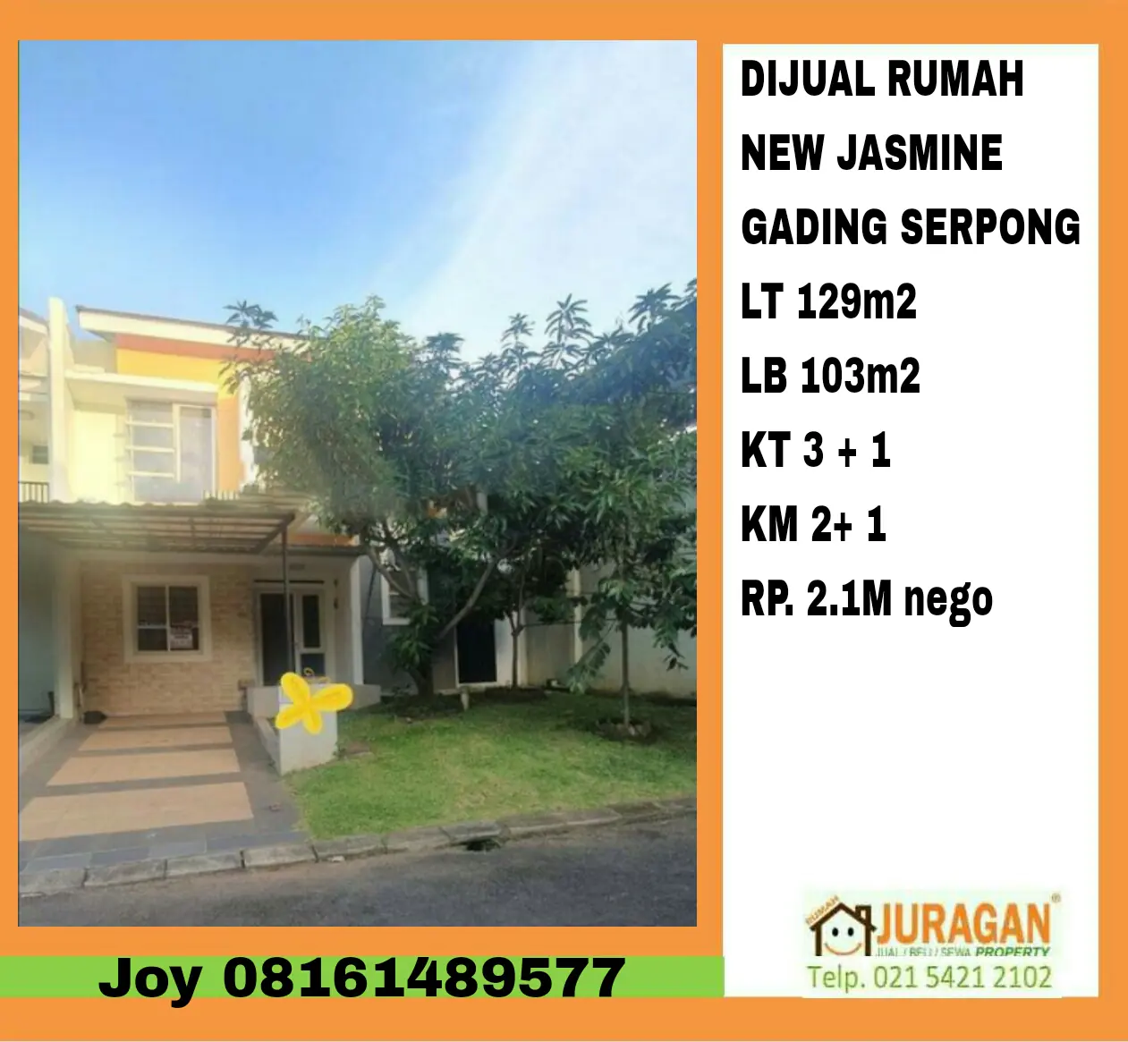 DIJUAL RUMAH NEW JASMINE GADING SERPONG SATULISTING.com