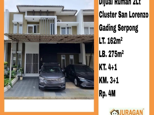 Dijual Rumah 2Lt Cluster San Lorenzo Gading Serpong SATULISTING.com