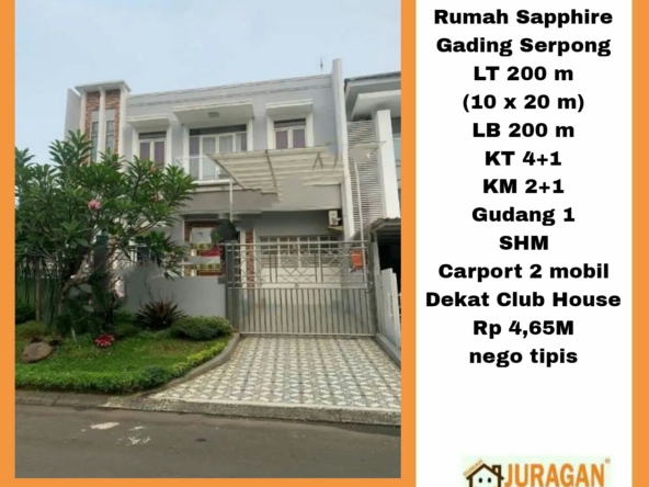 DIJUAL RUMAH SAPPHIRE GADING SERPONG SATULISTING.com