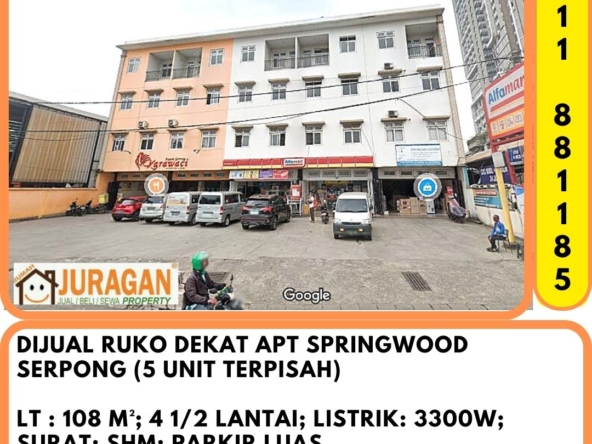 Jual Ruko dekat Apart Springwood Residence Jl Raya Serpong Tangerang SATULISTING.com