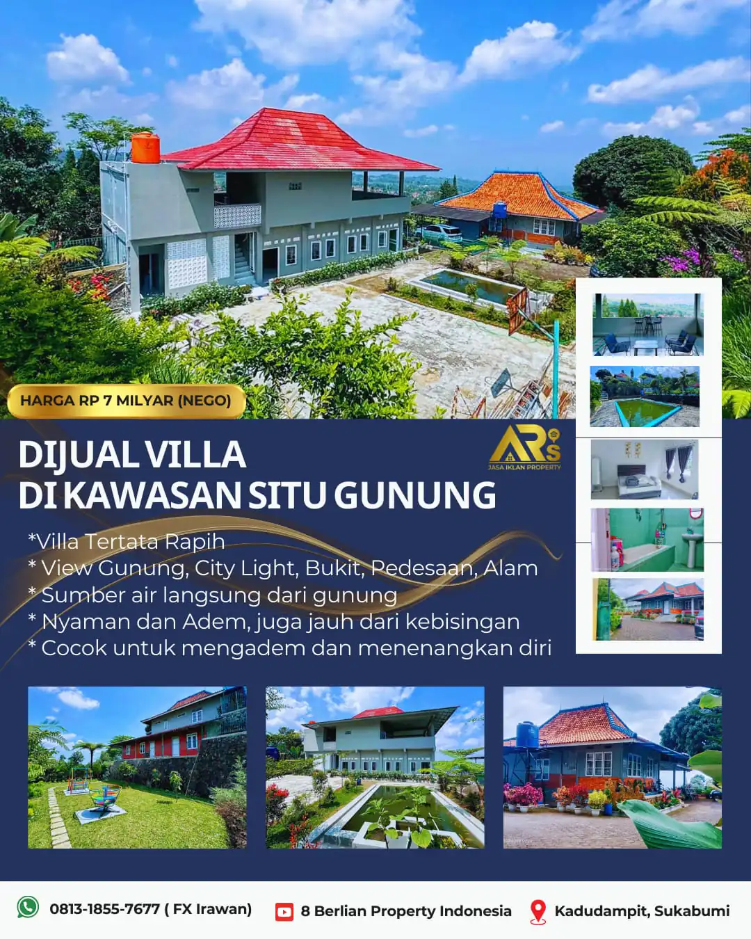 Dijual Villa & lahan 2.4 Ha jauh di bawah harga Pasar
