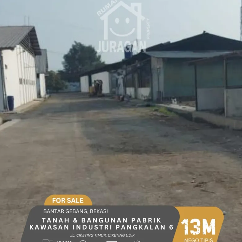 DIJUAL TANAH & BANGUNAN PABRIK KAWASAN INDUSTRI PANGKALAN 6, BEKASI